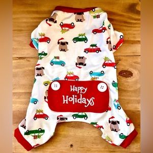 NWT • Pet Central • Happy Holidays • Doggy Dog Pajamas • w/Pug detail • Size S